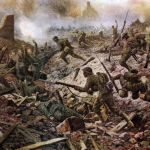 The London Territorials at Pozières during the Battle of the Somme, 1916 from a painting by W.B. Wollen that appeared in The Sphere magazine on January 4, 1919. (Photo by Culture Club/Getty Images)