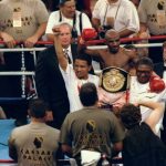 18 July 1997: Jacob “Baby Jake” Matlala of South Africa celebrates his win over Michael Carbajal in Las Vegas. Boxing South Africa, despite problems, is confident it can return the sport to glory. (Photograph by Harry How/Allsport)