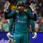 22 January 2019: Pakistan captain Sarfraz Ahmed faces the camera while Proteas batsman Andile Phehlukwayo stands behind him during the second Momentum ODI match at Sahara Stadium Kingsmead in Durban. (Photograph by Darren Stewart/Gallo Images)