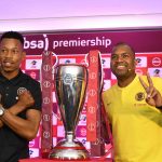 24 October 2018: Orlando Pirates captain Happy Jele (left) and Kaizer Chiefs captain Itumeleng Khune during the Woza Nazo Soweto Derby press conference at the Premier Soccer League offices in Johannesburg. (Photograph by Lefty Shivambu/Gallo Images)