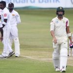 15 February 2019: South Africa’s Faf du Plessis walks off after being dismissed for 90 on day three of the first Test match against Sri Lanka at Kingsmead Stadium in Durban. (Photograph by Lee Warren/Gallo Images/Getty Images)