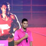 28 February 2019: Wayde van Niekerk the man stands in front of a giant photograph of Wayde van Niekerk the athlete during a T-Systems event to publicise the IT firm renewing its sponsorship of Van Niekerk. (Photograph by Lee Warren/Gallo Images)