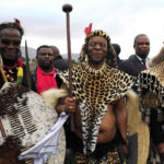 26 July 2014: (Left to right) Prince Mangosuthu Buthelezi, King Goodwill Zwelethini and former president Jacob Zuma during Zwelethini’s wedding at Ondini Sports Complex in Ulundi. (Photograph by Gallo Images/ Sowetan/ Thulani Mbele)