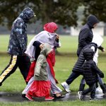 17 March 2019: People leave a community centre in Christchurch, New Zealand, after Australian Brenton Tarrant attacked two mosques during Friday prayers on 15 March, killing at least 50 people. (Photograph by Hannah Peters/Getty Images)