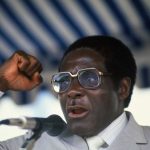 1 August 1983: Robert Mugabe, then Prime Minister of Zimbabwe, delivering a speech. Bettmann Archive/Getty Images