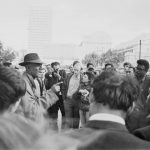 18 August 1967: Trinidadian socialist Cyril Lionel Robert James talking to a group of students during a rally organised by the West Indian Students Union at Speakers' Corner, London. (Photograph by Roy Milligan/Daily Express/Getty Images)