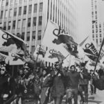 22 July 1968: Black Panthers march to a news conference in New York protesting against the trial of Panther member Huey P Newton. (Photograph by MPI/Getty Images)