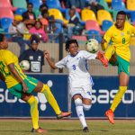 Kgaelebane Mohlakoana of Banyana Banyana and Tsoanelo Leboka of Lesotho during the CAF Womens Nations Cup qualifier 2nd leg match at Dr Petrus Molemela Stadium in Bloemfontein on 10 June, 2018. (Photo by Frikkie Kapp/Gallo Images)