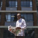 12 October 2018: Veteran journalist and anti-apartheid activist Joe Thloloe reading a daily paper in Braamfontein. His coverage of labour issues, especially in the 1980s, was closely linked to the growth of the black labour movement.