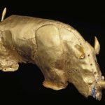 Undated: The golden rhinoceros of Mapungubwe, made between 1220 and 1290, from the Mapungubwe Collection at the University of Pretoria. (Photograph by Fine Art Images/Heritage Images/Getty Images)