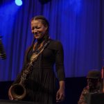 29 March 2019: (From left) Reed player and composer Nubya Garcia on stage with bassist and composer Daniel Casimir.