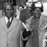 7 December 1961: Albert Luthuli and his wife, Nokukhanya, leaving the Dorchester Hotel in London, UK. They were en route to Oslo, Norway, where Luthuli accepted the Nobel Peace Prize. (Photograph by Keystone/Hulton Archive/Getty Images)