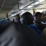 15 March 2019: (From left) Gauteng Premier David Makhura and President Cyril Ramaphosa ride a train from Mabopane to Pretoria station. The train was late and later on also got stuck for about two hours. (Photograph by Deaan Vivier/Netwerk24)