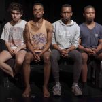 1 February 2019: (Left to right) Adam Lennox, Tevin Musara, Mphumzi Nontshinga and Simphiwe Shabalala star in 'Sainthood', a theatrical piece about the not-so-secret lives of South Africa’s private-school boys. (Photograph by Barry Christianson)