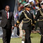 25 May 2019: Cyril Ramaphosa waves to the crowd at Loftus Versfeld Stadium in Pretoria after taking the oath of office at his inauguration as South African president. (Photograph by Reuters/Siphiwe Sibeko)