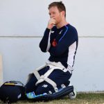 19 February 2019: England one-day captain Eoin Morgan pauses for thought during a net session at The Kensington Oval in Bridgetown, Barbados. (Photograph by Gareth Copley/Getty Images)