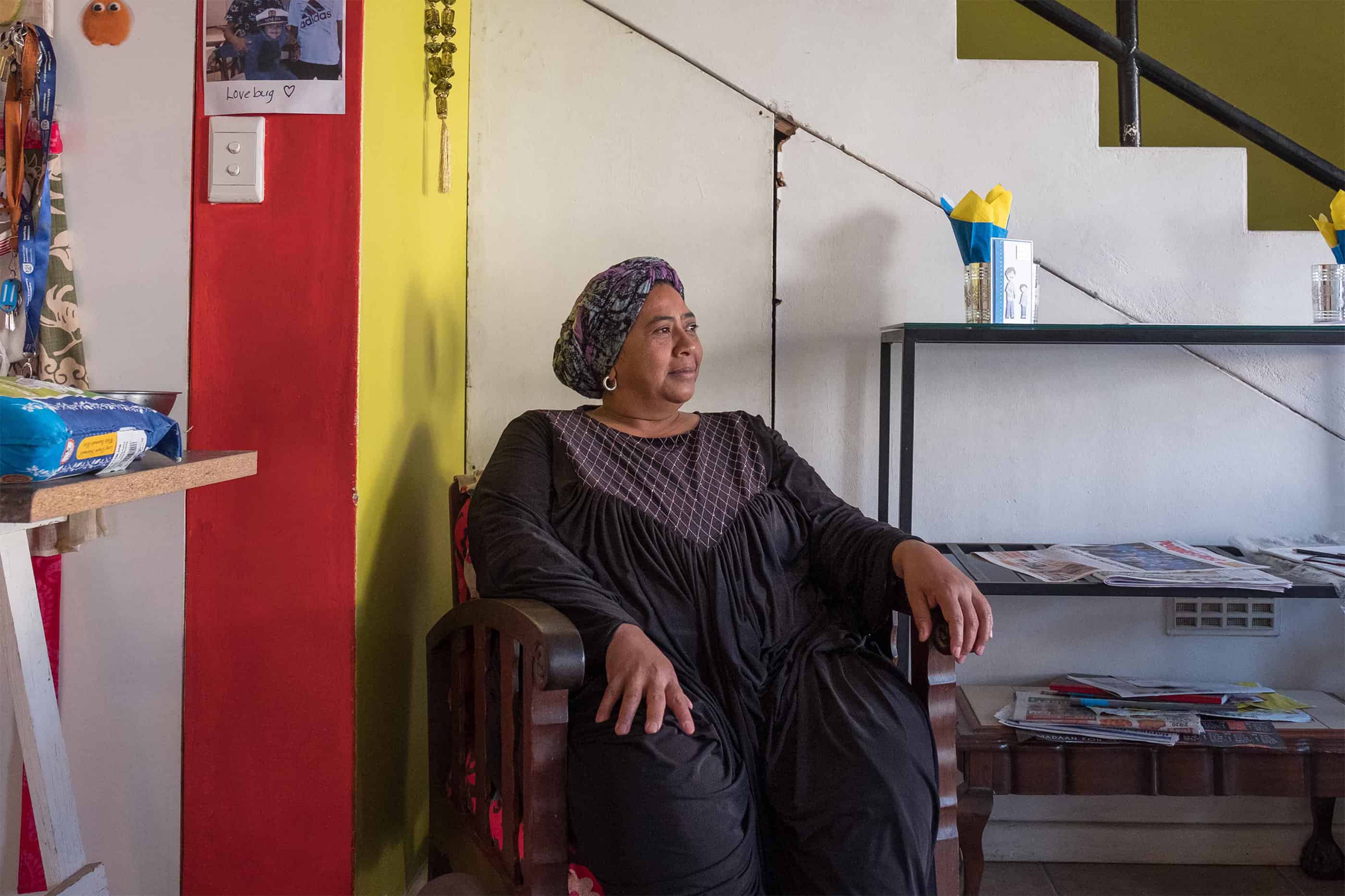 17 May 2019: Fairuz Achmat-Basardin at her home in District Six. She remembers children of all religions frequenting the mosque when she was growing up there.