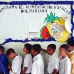 24 April 2003: Students lined up for lunch at the Florencio Jimenez school in Caracas, Venezuela. The school was one of the new "Bolivarian" institutions that formed part of late President Hugo Chavez's education reforms.