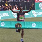 10 June 2018: Bong’musa Mthembu winning the men’s race at the 2018 Comrades Marathon, run from Pietermaritzburg City Hall to Moses Mabhida Stadium in Durban. (Photograph by Anesh Debiky/Gallo Images)