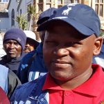 12 June 2019: Bongani Cola at a gathering outside the municipal headquarters in Nelson Mandela Bay to protest against the municipality’s refusal to recognise the Demawusa union. (Photograph by Anna Majavu)