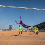 14 July 2019: A goalkeeper pulls off a spectacular save during the first semi-final between D10 and Lebashe at the annual Maimane Alfred Phiri games at the Rotary Grounds in Alexandra, Johannesburg.