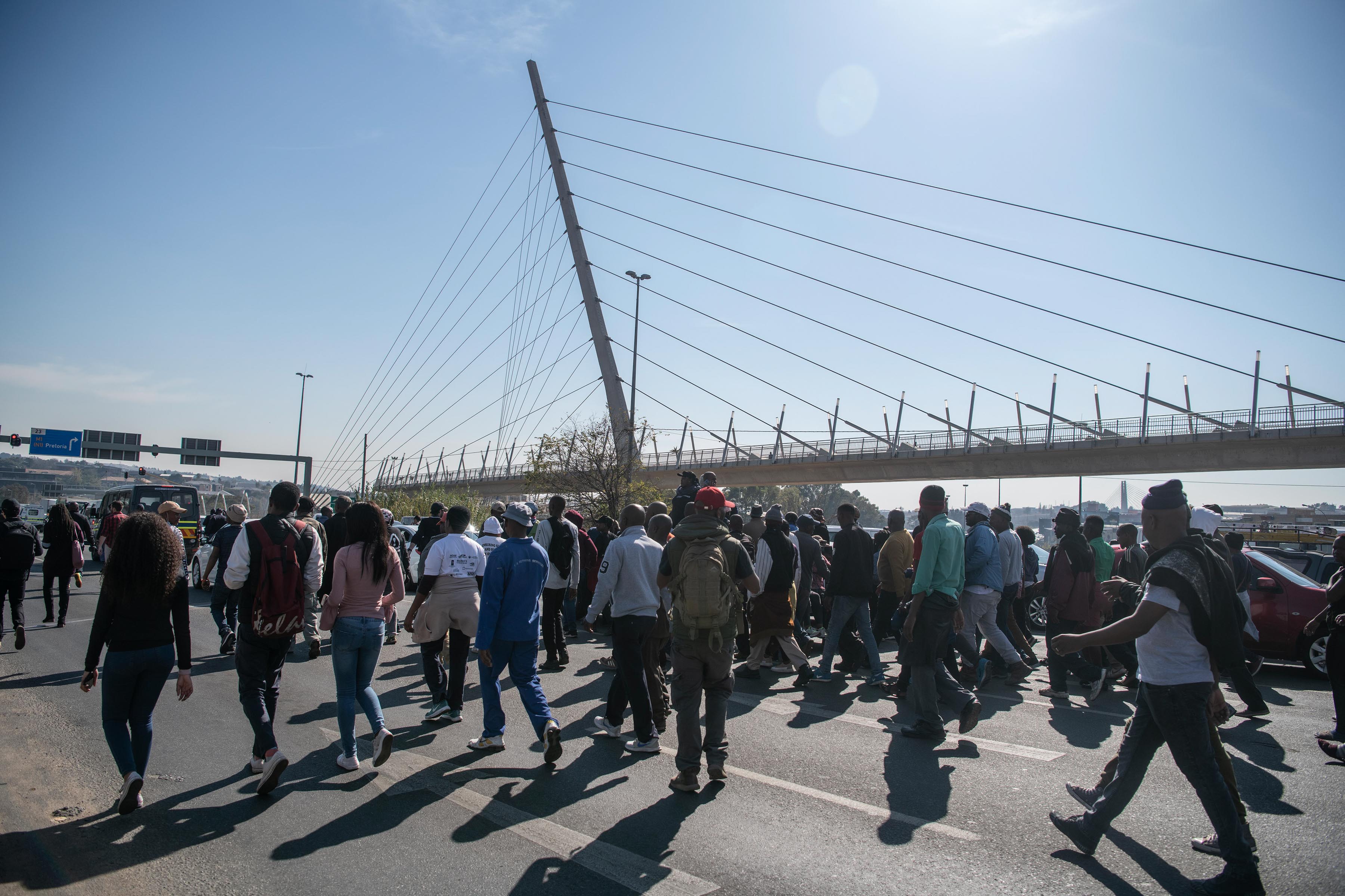 19 June 2019: Protesting residents from Alexandra township blocking streets on their way to City of Johannesburg’s Sandton office. 