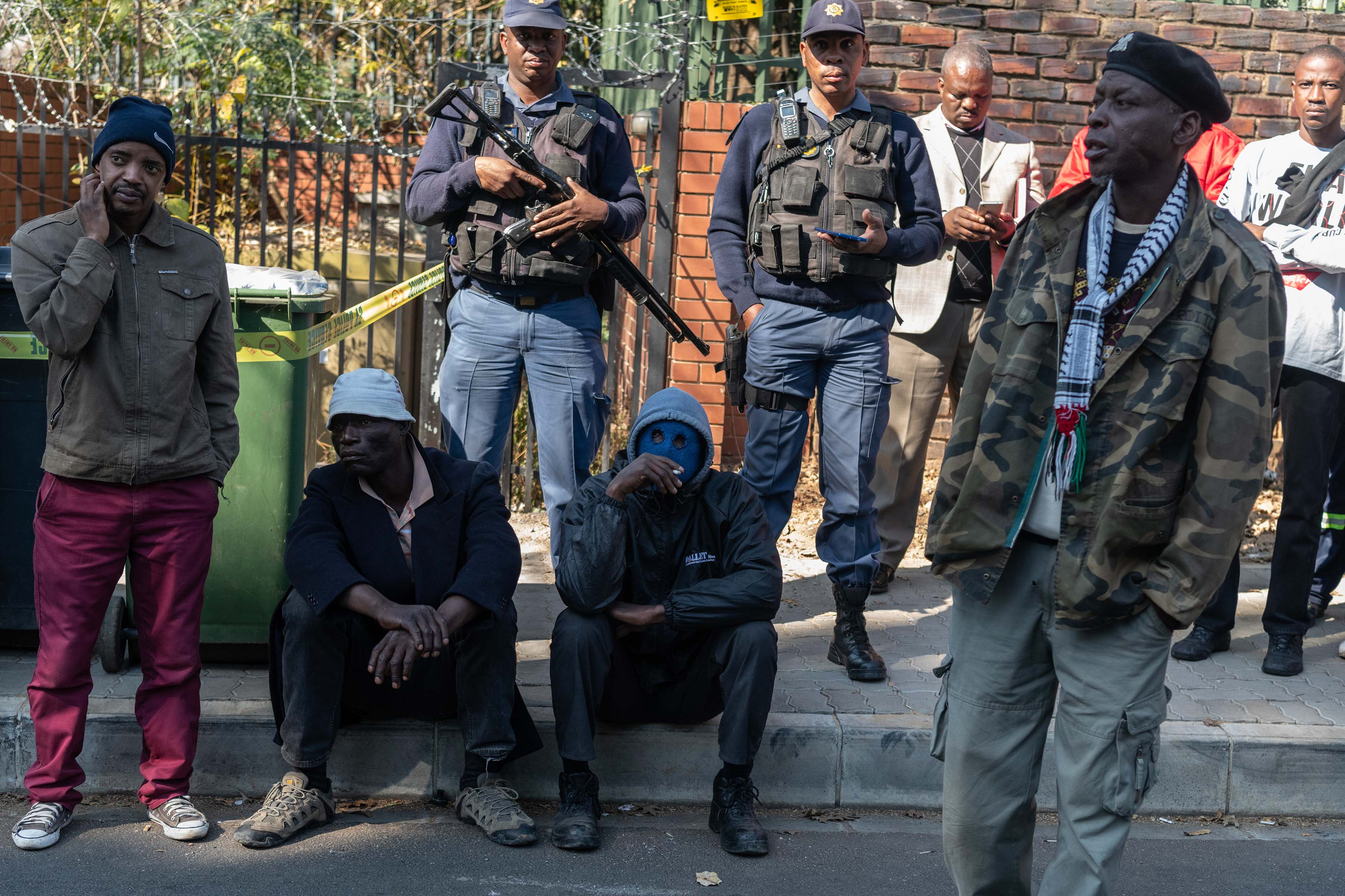 19 June 2019: Police standing guard as furious Alexandra residents wait to hand over their memorandum as part of the #AlexShutdown protest. 