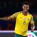 28 June 2019: South Africa's Bongani Zungu celebrates his goal against Namibia at Al Salam Stadium in Cairo, Egypt, during the Africa Cup of Nations. (Photograph by Reuters/Amr Abdallah Dalsh)