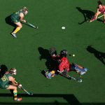 22 July 2017: South Africa goalkeeper Phumelela Mbande blocks a shot at goal during the FIH Hockey World League Women's Semifinals 5th/6th place match between South Africa and Japan in Johannesburg. (Photograph by Jan Kruger/Getty Images for FIH)