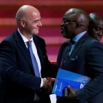 13 May 2016: Fifa president Gianni Infantino and Nigeria Football Federation president Amaju Pinnick at the 66th Fifa Congress in Mexico City, Mexico. (Photograph by Reuters/Edgard Garrido)