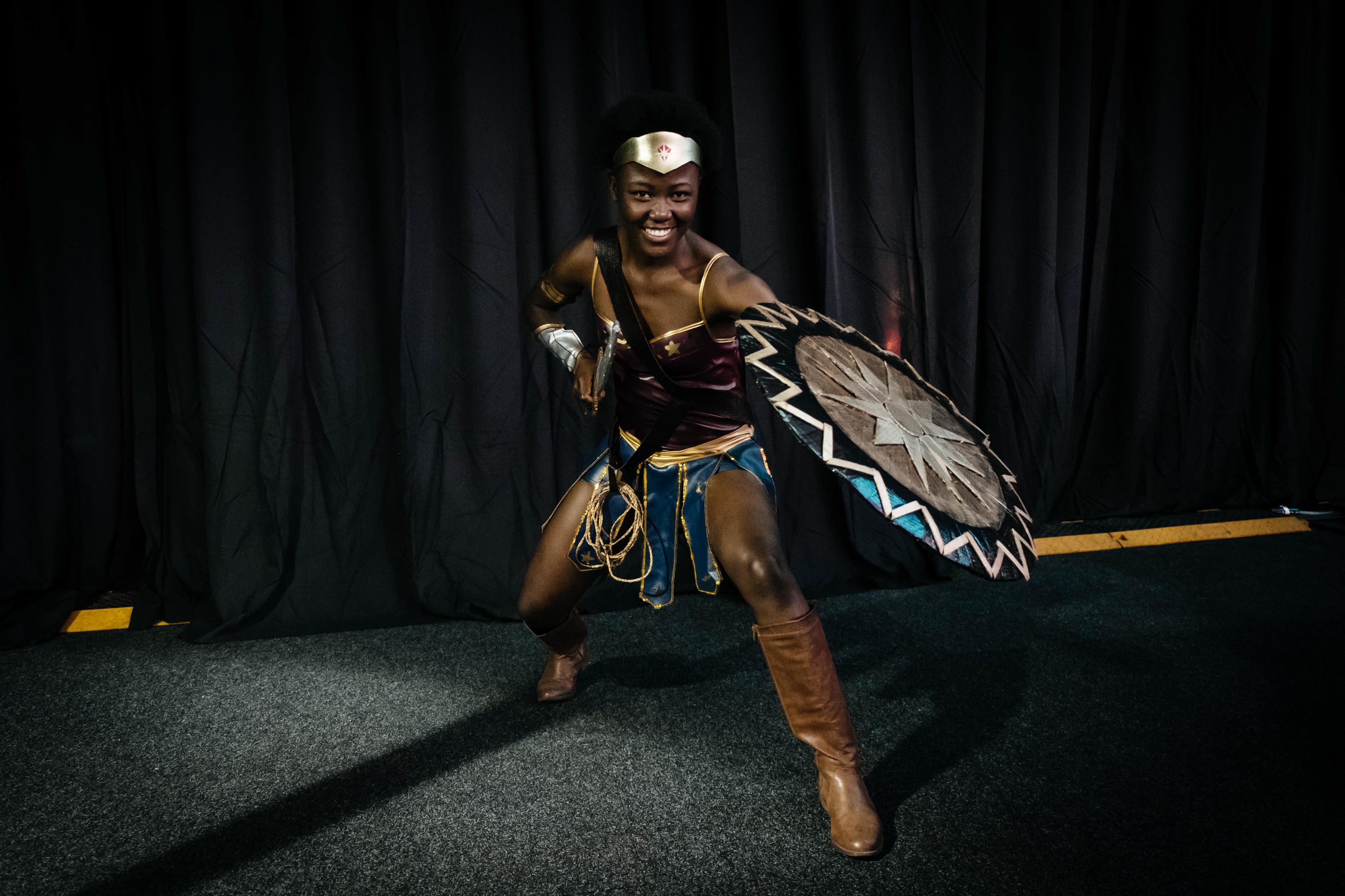 24 September 2019: Carol Khumalo poses as Wonder Woman in a costume inspired by the DC Comics character. (Photograph by James Puttick)