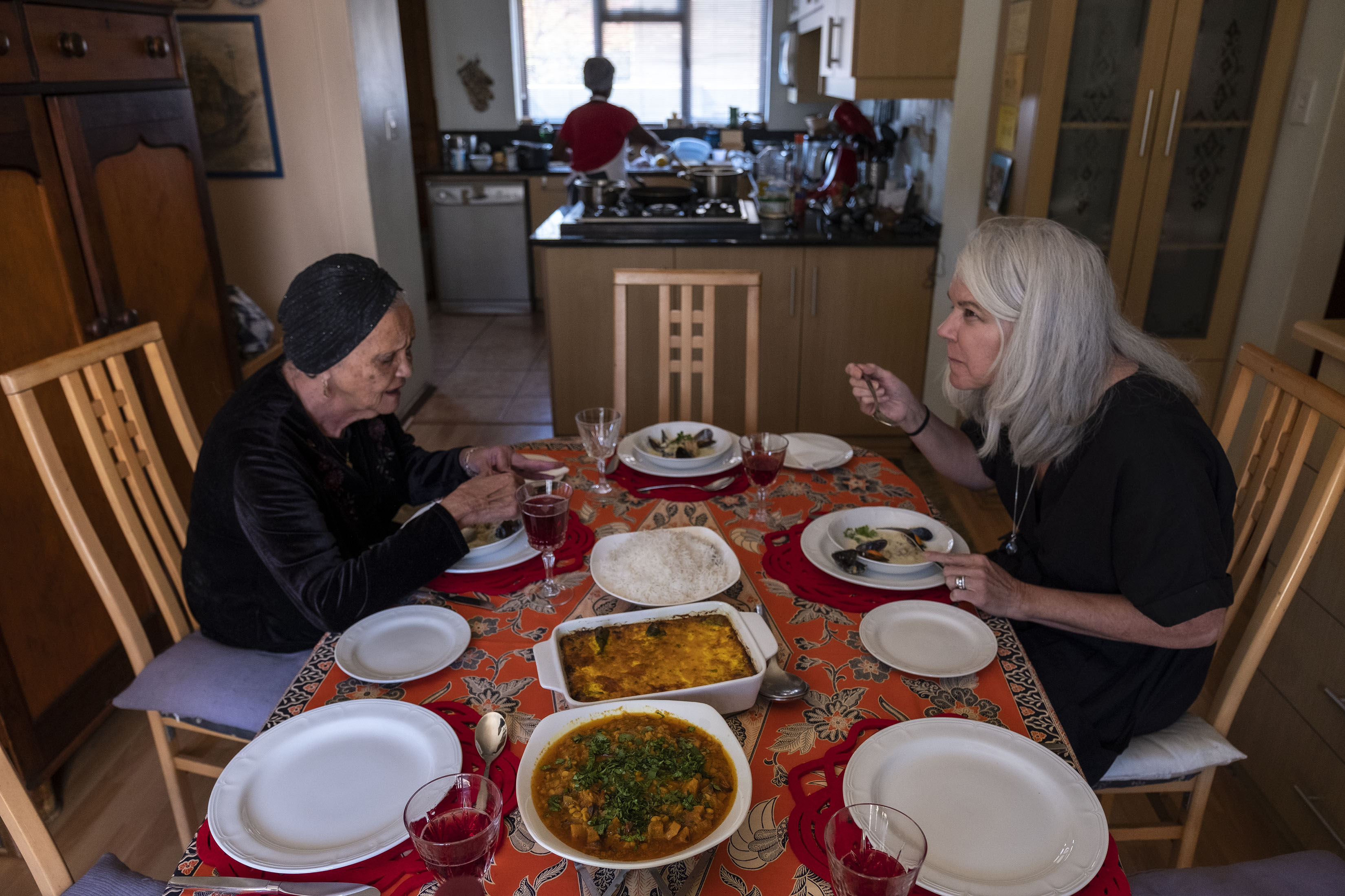 3 September 2019: Cass Abrahams (left) and her student Mary Kluck enjoying the meal they prepared during their lesson.