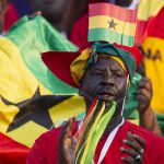 29 June 2019: Ghanaian fans watching their team play Cameroon in the group stage of the 2019 Africa Cup of Nations in Ismailia, Egypt. (Photograph by Visionhaus)