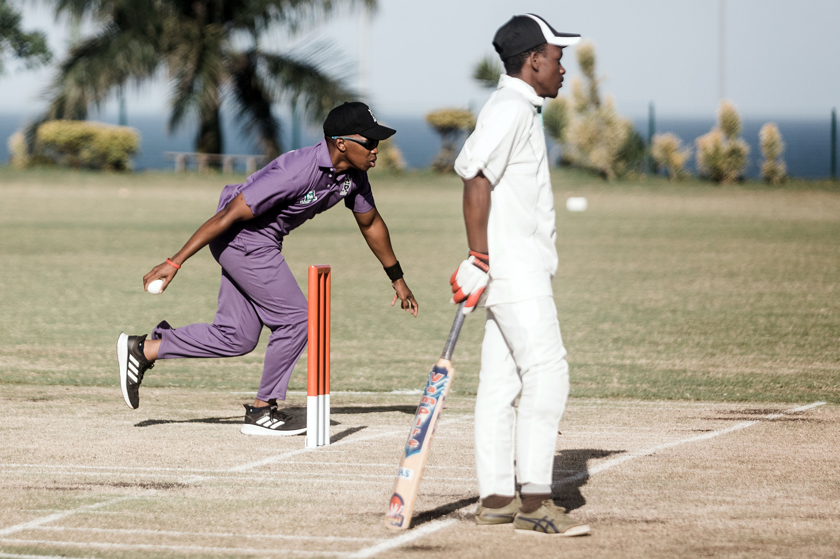 25 September 2019: Kwazulu-Natal vice captain Ndu Mkhize bowls during the 2019 Blind National Cricket Tournament at Northwood Boys High in Durban. Partially sighted and blind players use a softer, plastic ball that rattles. 