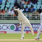 3 October 2019: South Africa’s Senuran Muthusamy delivers the ball during day two of the first Test against India at Dr YS Rajasekhara Reddy ACA VDCA Cricket Stadium in Visakhapatnam, India. (Photograph by Isuru Sameera Peris/Gallo Images)