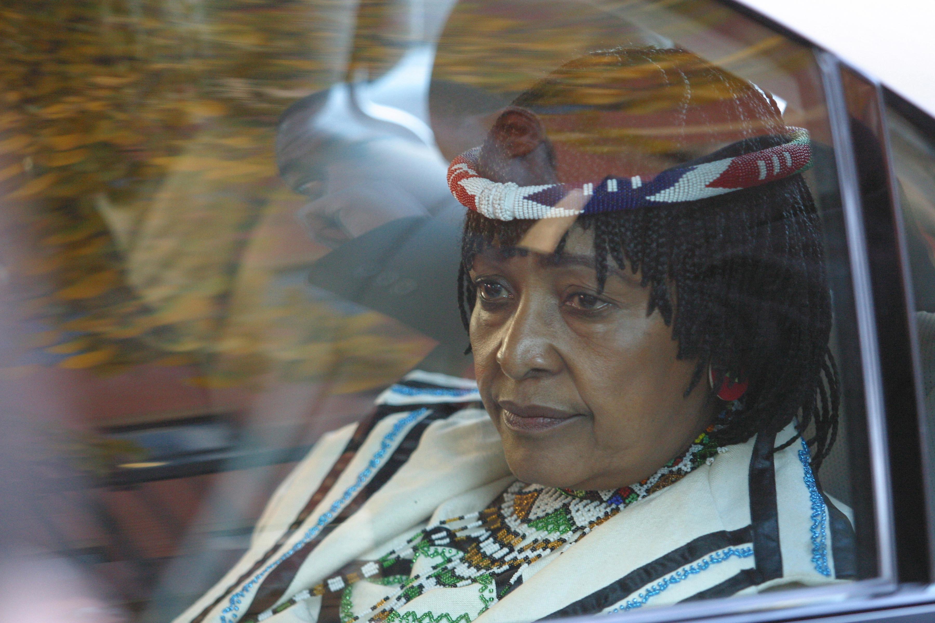 24 May 2004: Winnie Madikizela-Mandela leaving the high court in Tshwane where she appealed the five-year jail sentence imposed on her in connection with bank loans she obtained from her employees. She was acquitted of all fraud charges.(Photograph by Oryx Media Archive/Gallo Images/Getty Images)