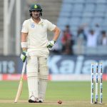 11 October 2019: South Africa’s Dean Elgar after being bowled out on day two of the second Test against India at Maharashtra Cricket Association Stadium in Pune, India. (Photograph by Isuru Sameera Peris/Gallo Images)