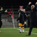 27 August 2019: Kaizer Chiefs coach Ernst Middendorp celebrates a goal during the Absa Premiership match against Cape Town City at Newlands Stadium in Cape Town, South Africa. (Photograph by Ashley Vlotman/Gallo Images)