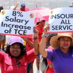 17 November 2019: Members of the National Union of Metalworkers of South Africa and the South African Cabin Crew Association display key demands on placards during SAA strike action in Kempton Park, Ekurhuleni. (Photograph by Antonio Muchave/Sowetan)