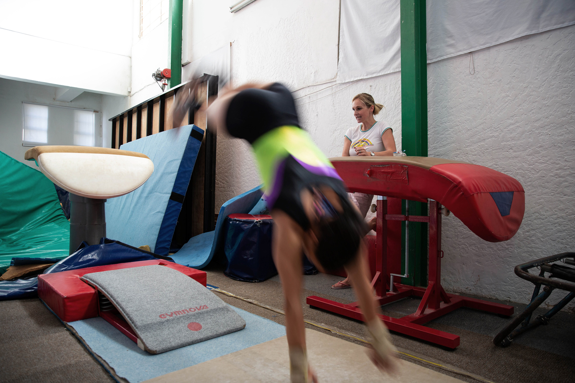 19 November 2019: Coach Ilse Pelser keeping a close eye on Caitlin Rooskrantz at the gymnastics centre where she trains. 