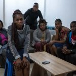 22 September 2019: Claudine Ndjowo (far left) helped the Ngonefi family with translation as Thethe Nsemuila Antaya speaks mainly French. Donette Ngonefi sits in front of her parents, Donatien Ngonefi Bubu and Thethe Nsemuila Antaya, with her sister Antaya Tabitha Ngonefi and brother Bonheur Ngonefi to the right.