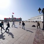 Youth in the Tunis Square of the Kasbah outside the town’s city hall. (Photograph by Nicolas Fauqu/Corbis via Getty Images)