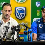 29 December 2019: From left: Proteas captain Faf du Plessis and coach Mark Boucher during the first Test of the series between South Africa and England in Centurion. South Africa went on to win by 107 runs.