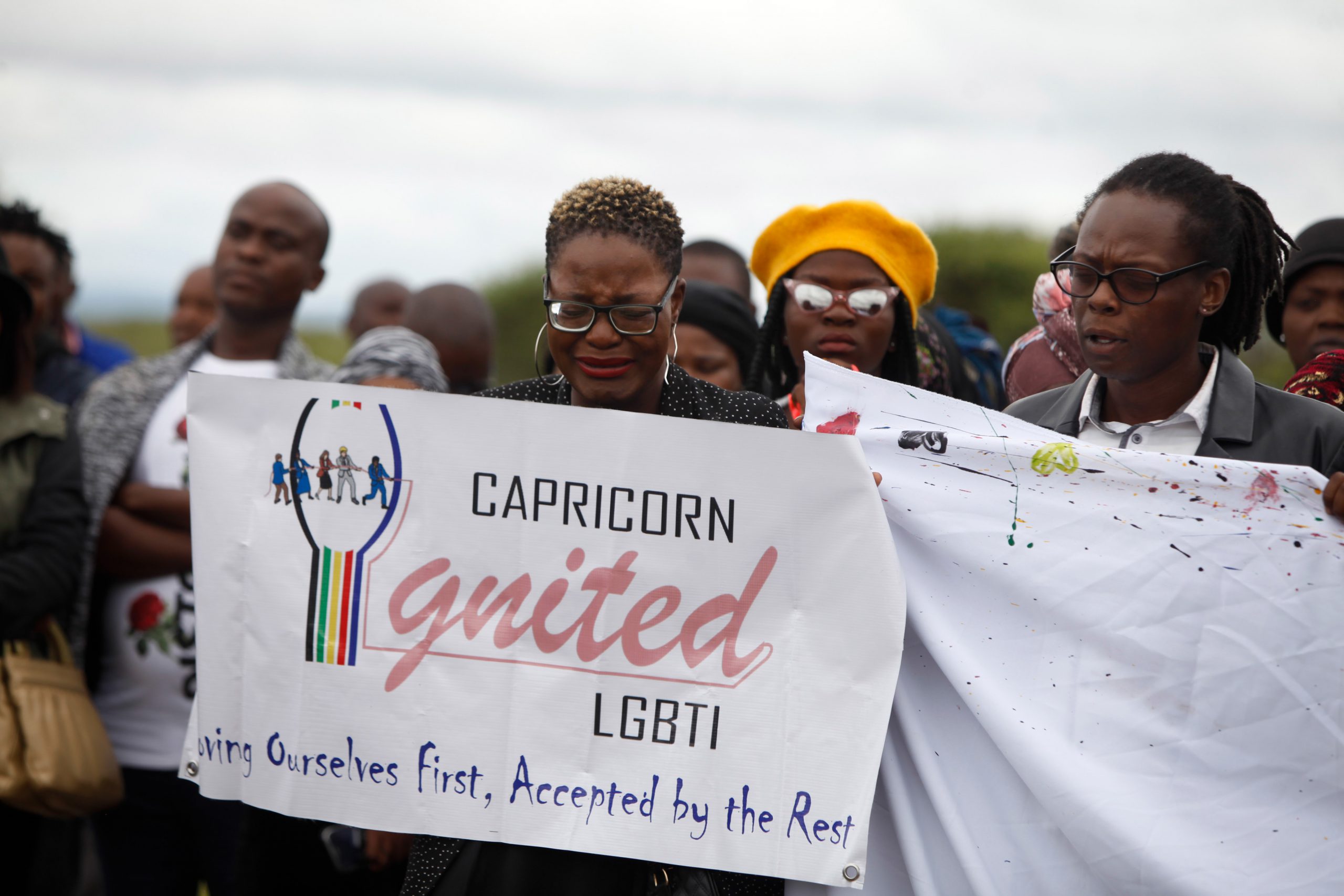 11 January 2020: LGBTQIA+ community members held up signs and banners condemning the brutal violence of Nare Mphela’s murder. 