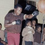 27 March 1976: South Africa’s lightweight and junior welterweight champion Norman “Pangaman” Sekgapane at a gym in what was then the Transvaal.