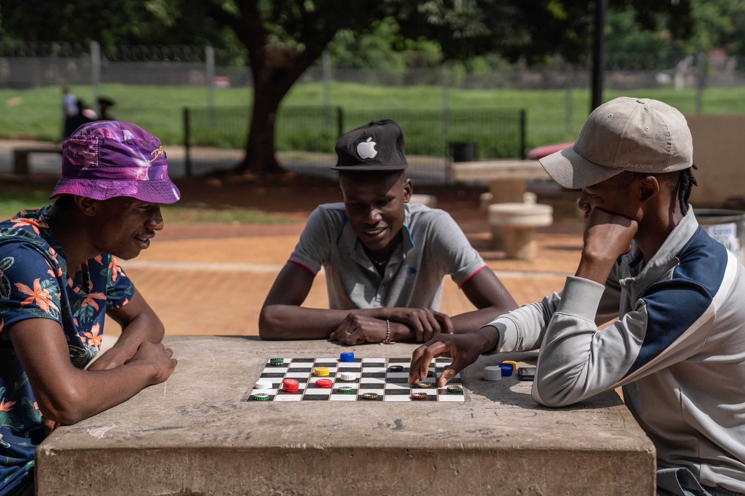 15 January 2020: Three of the park’s draught-playing regulars enjoying a game. 