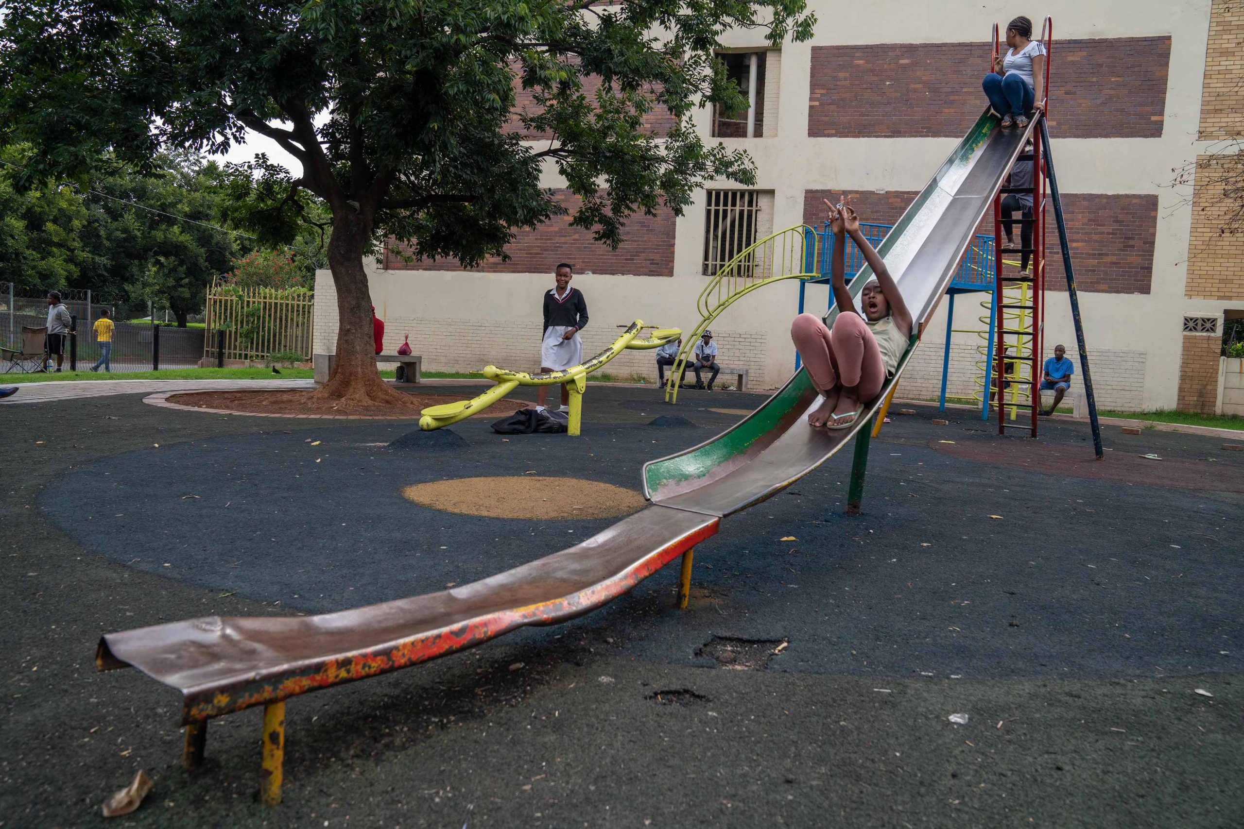 15 January 2020: Children taking a ride on the Barnato Park slide.