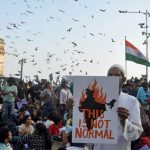 6 January 2020: Activists and students shout slogans in protest against an assault at Jawaharlal Nehru University in New Delhi, India, in which masked assailants beat students and teachers with sticks. (Photograph by Imtiyaz Shaikh/Anadolu Agency via Getty Images)