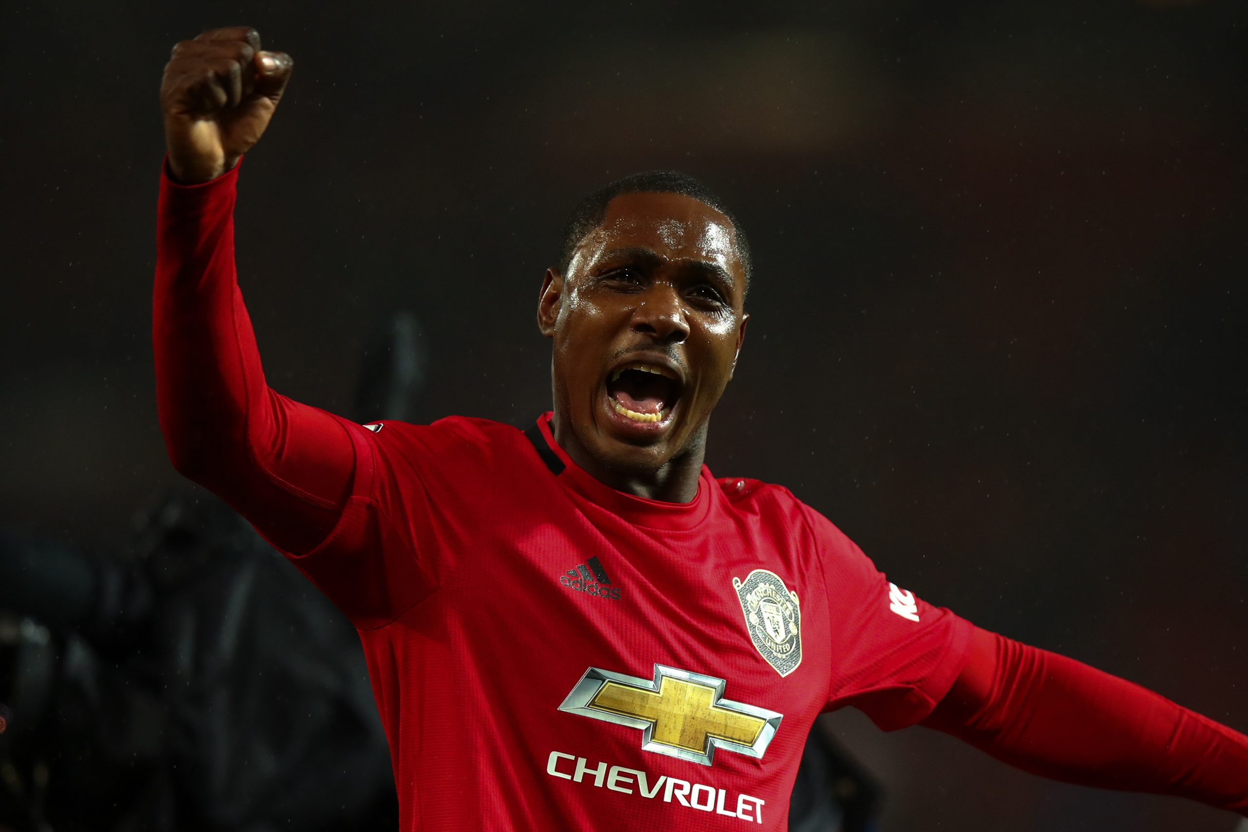 8 March 2020: Odion Ighalo celebrates Manchester United’s 2-0 victory over Manchester City in the Premier League match at Old Trafford. (Photograph by Robbie Jay Barratt/ AMA/ Getty Images)