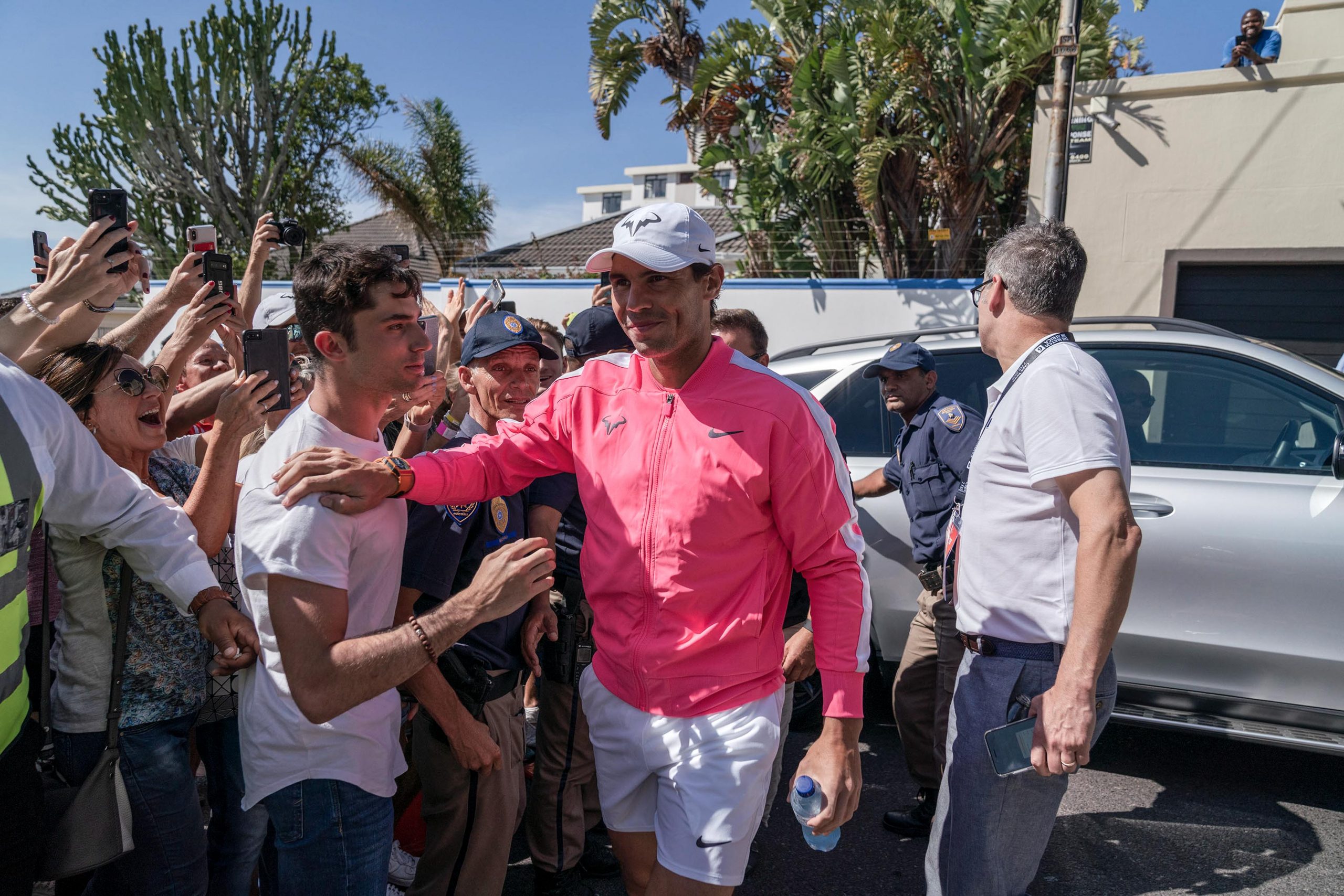 6 February 2020: Rafael Nadal enters the Anthony Harris Tennis Academy in Cape Town, where he made an appearance alongside Roger Federer ahead of Match in Africa 6. (Photograph by Ihsaan Haffejee)